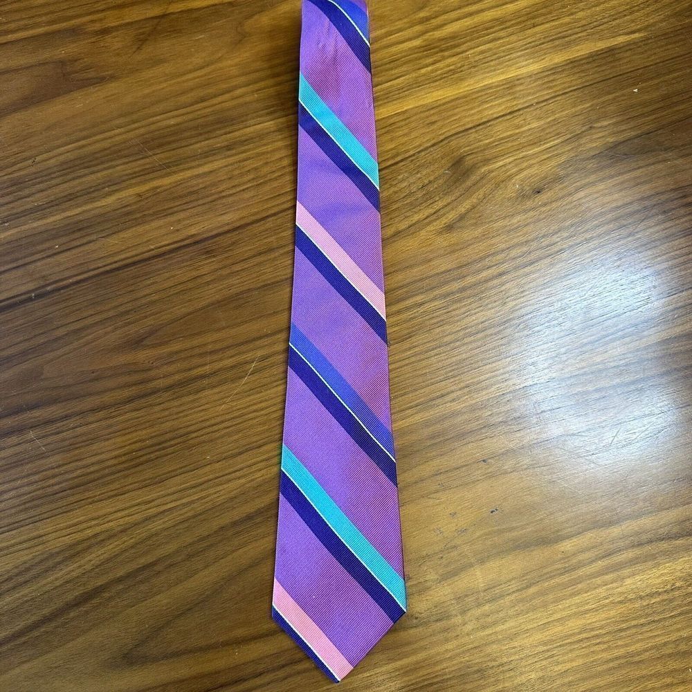 Gordon & Davis Men’s Tie Made in USA 100% Silk Purple Blue Peach White